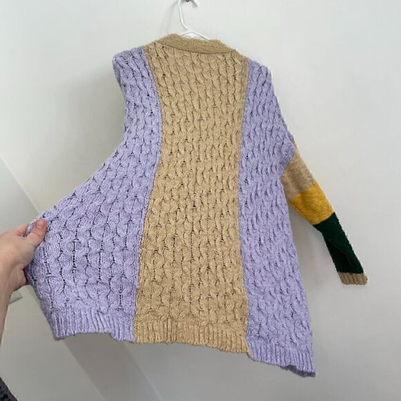 FOREVER 21 Colorblock Cardigan Sweater Lilac Lavender Green Multi Button Long M - Picture 13 of 13